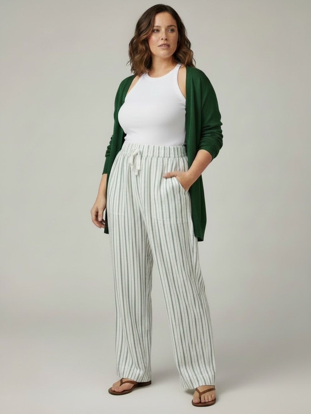 Lane Bryant Soft Linen Wide Leg Mid-Rise Pant Size 14